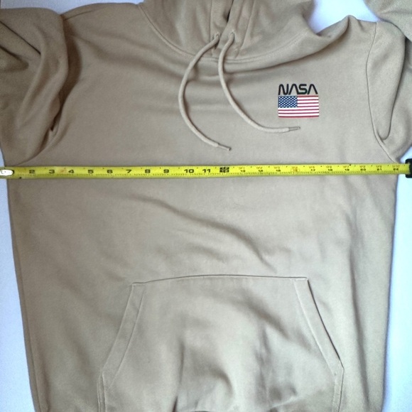 H&M Divided Men Hoodie NASA Printed Beige Sz Small Pullover kangaroo pocket - Picture 2 of 10
